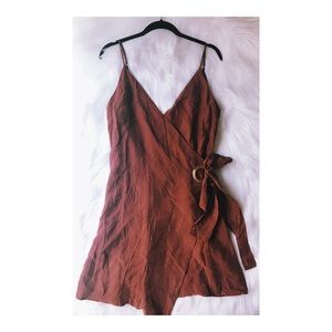 New burgundy/terra-cotta Line and Dot silky dress